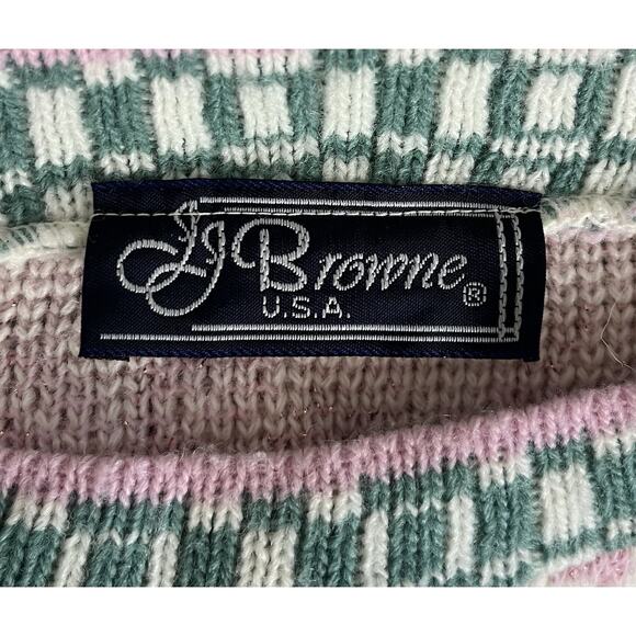 JJ Browne USA Vintage Acrylic Sweater Pink Blue White Crew Neck Size Large - Picture 6 of 7